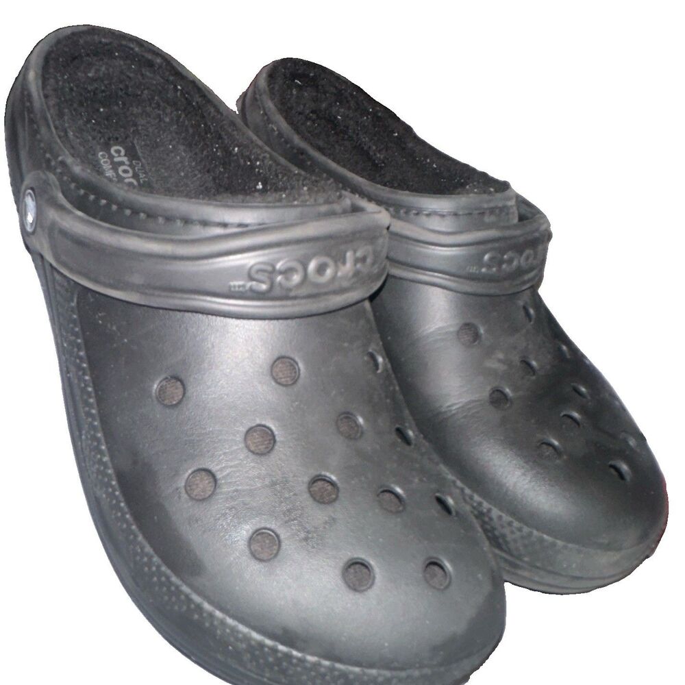 Crocs Dual Comfort Lined Clogs Black Fleece Lined Slip On Shoes Mens 10